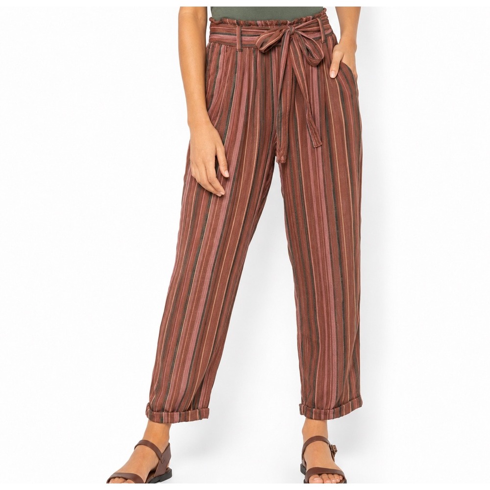 American Eagle Striped Paperbag Waist Tie Pants Boho Coastal Ankle Small